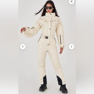 Cream with Black Fringe Ski / Snow Suit
